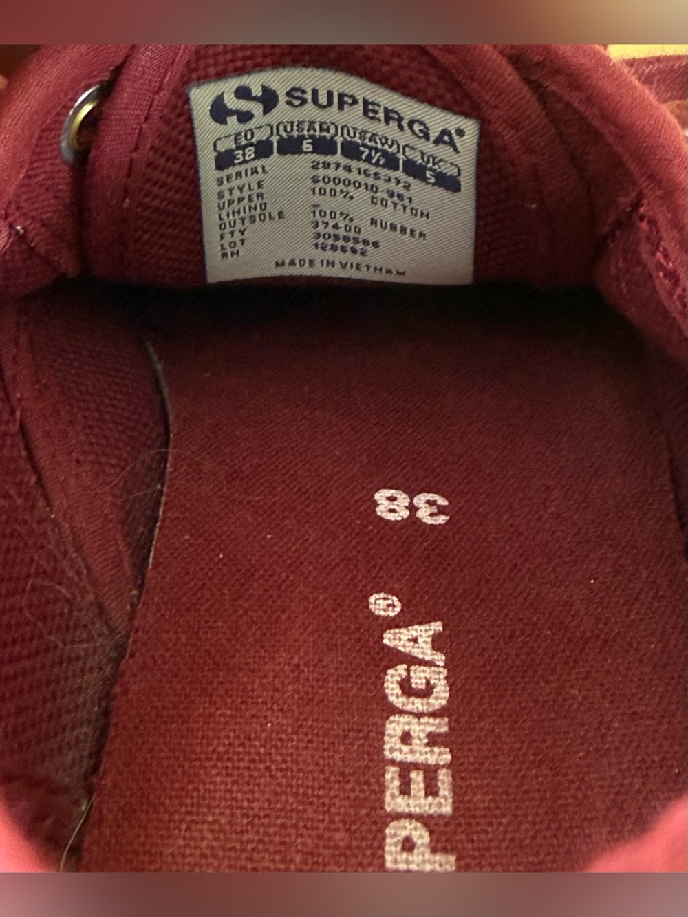 Superga 2750 Cotu Classic Low Top Lace Up Burgundy Sneakers - Picture 8 of 8